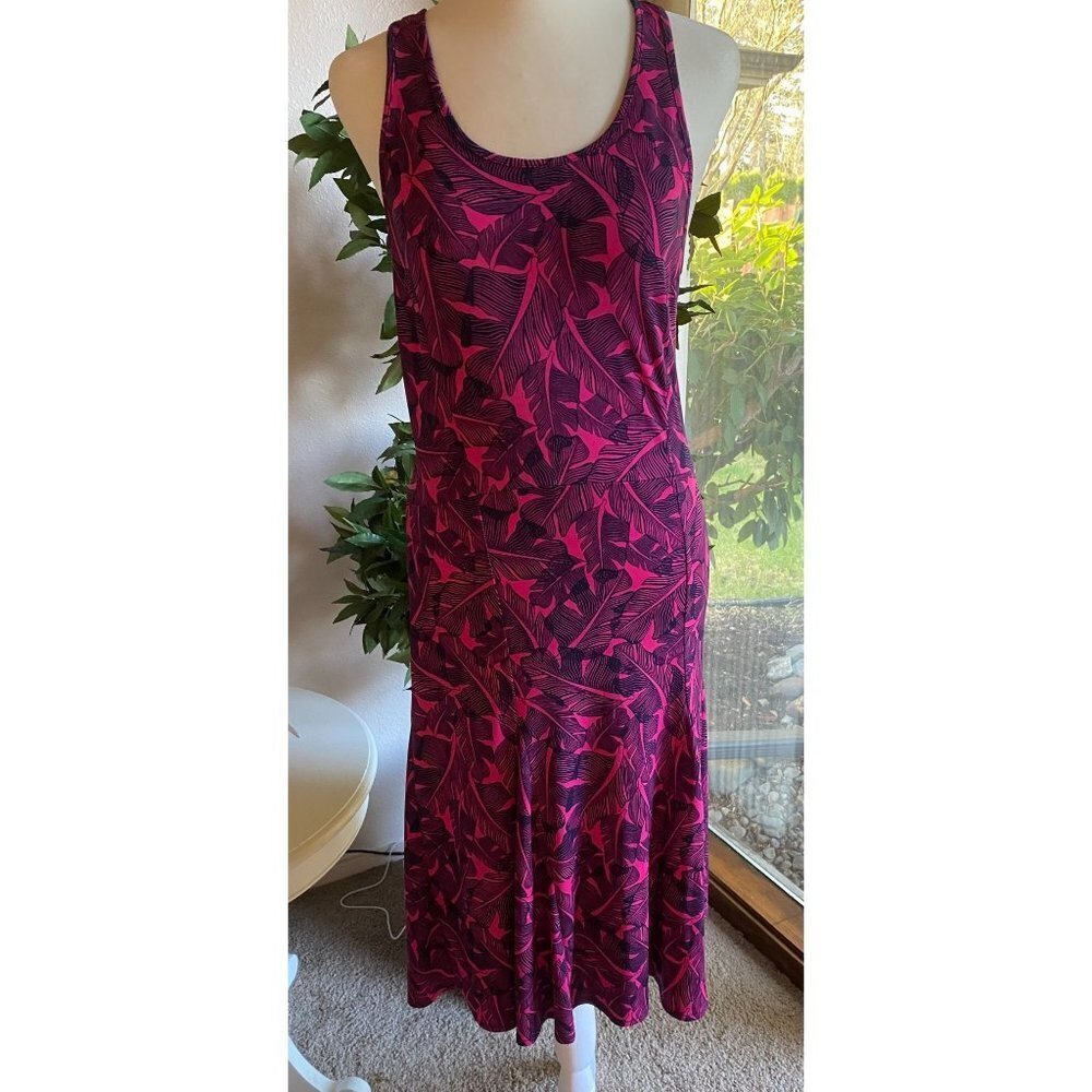 Banana Republic Cross Back Strap Magenta And Navy Stretch Midi Dress S
